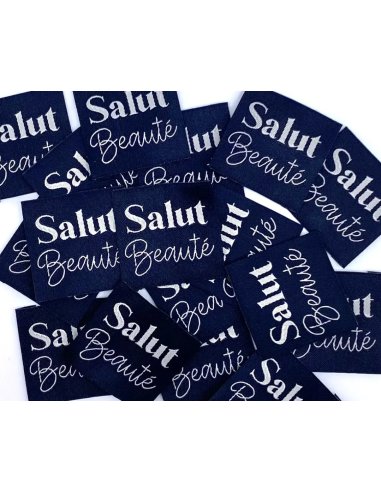 Étiquette tissée à coudre "SALUT BEAUTÉ" Marine pas cher